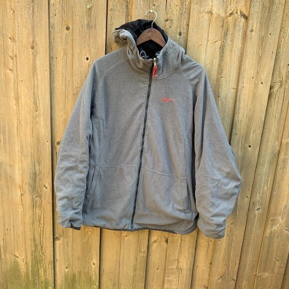 Vintage Nike Reversible Jacket Fleece Big Logo XL Gray/Black - Picture 3 of 13